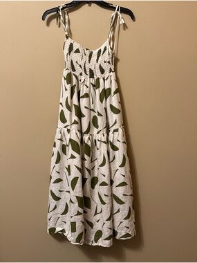 Astr Cream Dress with Olive Green Stripes